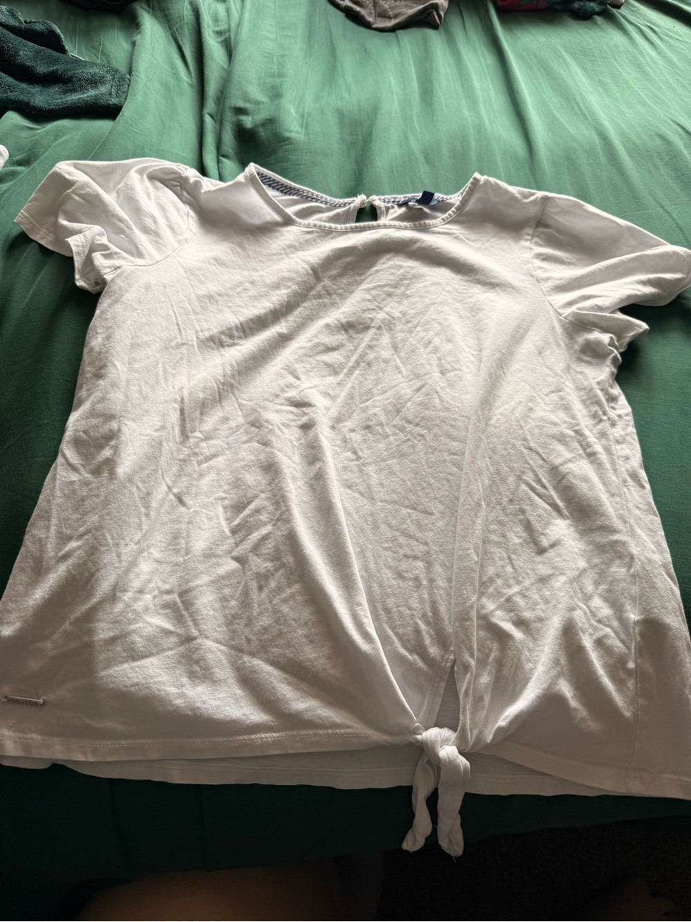 Nautica Women’s White Tie Front Top Size L Metallic Logo Coastal Preppy